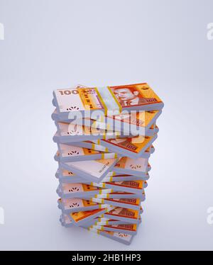 Piles d'argent.100 dirhams marocains.3D illustration. Banque D'Images