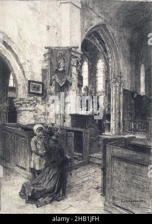 Église de Saint-Eugène, Église de Saint-Eugène, Léon-Augustin Lhermitte, français, 1844-1925,Charbon de bois sur papier ponté, France, 1884, 19 x 13 3/8 po., 48,3 x 34 cm, charbon de bois, église, dessin, français,lhermitte Banque D'Images