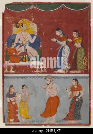 Page d'une série non identifiée, Indien, aquarelle opaque sur papier, Rajasthan, Inde, ca.1650, feuille : 6 7/8 x 5 po, 17,9 x 12,7 cm, dévotion, manuscrit, étain, papier,Prince, Rajasthan, Sahibdin bhagavata purana, Aquarelle, femmes Banque D'Images