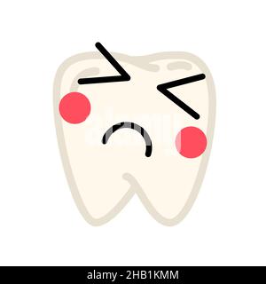Dent humaine avec le visage mignon dans la grimace malade, triste et douleur, icône médicale sur blanc Illustration de Vecteur