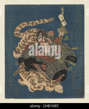 Ichikawa Danjuro VII comme Kokusenya combat le tigre Surimono pour Tsurunova Poetry Club d'Osaka, Utayoshi, active 1830-1835, imprimé Woodblock; surimono,Japon, env.1831, période Edo, 8 9/16 x 7 1/4 po, 21,7 x 18,4 cm Banque D'Images