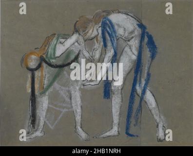 Étude de deux danseurs, Arthur B. Davies, américain, 1862-1928, pastel sur deux feuilles de papier coulé bleu-gris à la verticale, ca.1915-1920, 14 7/16 x 16 5/16 po, 36,7 x 41,4 cm, craie, couple, danse, danseurs,danse, dessin, figures féminines, figures, récolte,j'ai perdu un contact lense, dessin de vie, paire, pastel, esquisse,femmes Banque D'Images