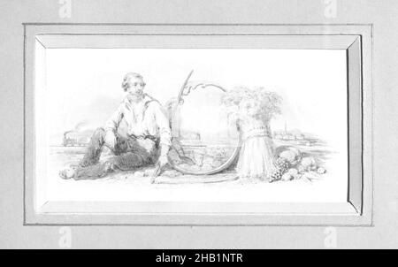 Vignette K, américaine, aquarelle et graphite, 1840s-1850s, 5 x 2 15/16 po, 12,7 x 7,5 cm Banque D'Images