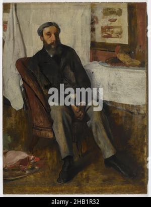 Portrait d'un homme, Portrait d'homme, Edgar Degas, Français, 1834-1917,Huile sur toile, France, env.1866, 34 x 25 1/2 po, 86,4 x 64,8 cm, 1866, 19th Century, barbe, marron,env.1866, président, Degas, distant, européen,Plis, français, art français, huile française, peinture française,regard, intérieur, homme assis figure, homme, huile,Huile sur toile, peinture à l'huile, peinture, portrait, Portrait d'un homme, calme, triste, assis, stoel,table, triest, blanc, rayons x, rayons x. Banque D'Images