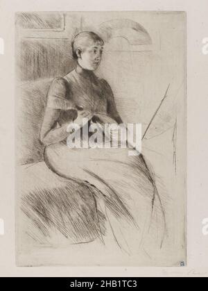 La Mandoline, joueur de Mandoline, Mary Cassatt, américaine, 1844-1926,Drypoint sur papier blanc, env.1889, plaque : 9 1/4 x 6 1/4 po., 23,5 x 15,8 cm, 1889, cassat, gravure, femelle,mandoline, mary, mary cassat, portrait, imprimé,assis, instrument à cordes, femme, femme artiste Banque D'Images