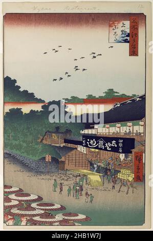 Ueno Yamashita, n° 12 dans une centaine de vues célèbres d'Edo, Utagawa Hiroshige, Ando, japonais, 1797-1858,Imprimé blocs de bois, Japon, 10th mois de 1858, période Edo, époque Ansei, image: 13 3/16 x 8 3/4 po., 33,5 x 22,2 cm, 10th mois de 1858, 19th siècle, 19thC, calme, ville,Nuages, corneilles, période Edo, époque Ansei, faune,flore, harmonie, hiroshige, méditative, minimale,Nature, personnes, sanctuaire, bloc de bois, imprimé bloc de bois Banque D'Images