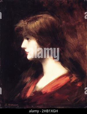 Chef d'une fille, d'après Jean-Jacques Henner, français, 1829-1905, huile sur toile,19th siècle, toile: 16 x 12 3/4 po, 40,6 x 32,4 cm, 19th siècle, français, fille, peinture,portrait, profil Banque D'Images