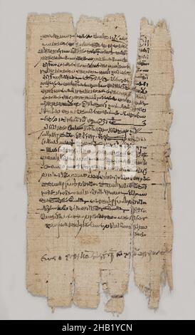 Papyrus inscrit en Demotique et grec, Papyrus, encre, 9 février 108 B.C. E.,Période Ptolemaic, verre: 10 7/16 x 17 po., 26,5 x 43,2 cm, egypte, egyptien, collection de la société historique de New york, papyri, période Ptolemaic Banque D'Images
