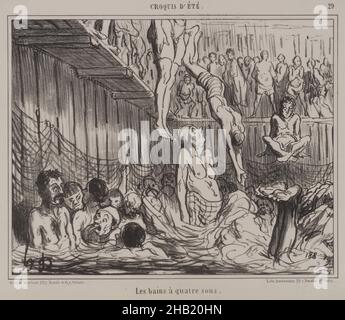 Le bain à four sous, les bains à quatre sous, le Charivari, Croquis d'Été, croquis d'été, planche 29,Honoré Daumier, Français, 1808-1879, Lithographie sur papier vélin, France, 29 juin 1858, feuille: 10 1/8 x 13 1/16 po, 25,7 x 33,2 cm Banque D'Images