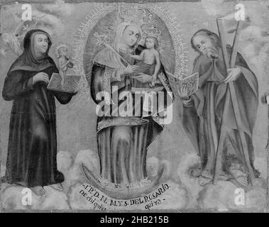 Vierge de Chiquinquira, huile sur toile, Pérou, n.d., 16 x 20 po., 40,6 x 50,8 cm, bébé, bébé Jésus, enfant, Chiquinquira,Chirst, Christ, Christian, nuage, nuages,couronne, halo, ciel, inscription,Jésus, Madonna, mandorla, Marie, Marie,Huile, peinture à l'huile, peinture, Pérou, rosaire,saint, saints, colonial espagnol, Vierge, Vierge de Chiqunquira,La Vierge Marie Banque D'Images