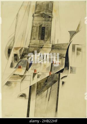 Roofs and Steeple, Charles Demuth, cuisine américaine, 1883-1935, aquarelle et graphite sur papier vélin texturé, 1921, 14 3/8 x 10 7/16 po, 36,5 x 26,5 cm, 1921, abstrait, art américain, américain,Peinture américaine, aquarelle américaine, architecture, bâtiment, Charles Demuth,Ville, Demuth, futuriste, géométrique, graphite,lignes, médias mixtes, moderniste, toits, steeple,pommes, vers le haut, urbain, aquarelle, papier vélin Banque D'Images