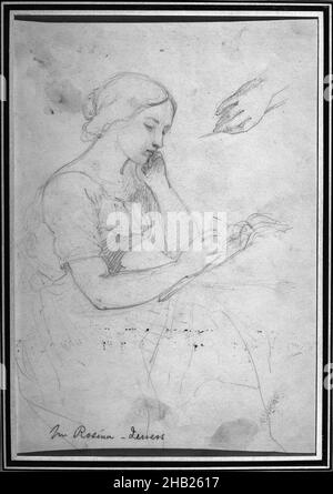 Woman Reading, Daniel Huntington, cuisine américaine, 1816-1906, Graphite sur papier vélin, env.1839-58, feuille : 10 1/2 x 7 3/16 po, 26,7 x 18,3 cm, livre, dessin, beauté féminine, dessin au trait,sereine, femme, femmes et livres Banque D'Images