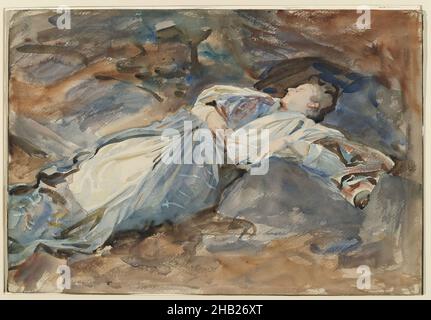 Violet Sleeping, John Singer Sargent, américain, né en Italie, 1856-1925,Aquarelle translucide et opaque et graphite, avec sous-dessin graphite, env.1907-1908, 14 11/16 x 21 5/16in., 37,3 x 54,1cm, aquarelle américaine, sieste, portrait,relaxation, repos, sommeil, décubitus dorsal, femme,femme dormant Banque D'Images