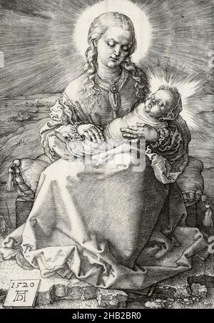 La Vierge au bébé Sauveur en vêtements de renflement, Albrecht Dürer, allemand, 1471-1528, gravure sur papier ponté, 1520, 5 5/8 x 3 7/8 po, 14,3 x 9,8 cm Banque D'Images