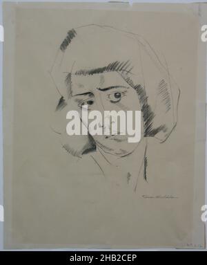 Chef d'une femme, Kimon Nichols, américain, 1892-1935, Graphite ou charbon de bois sur papier, s.d., feuille: 9 9/16 x 7 7/8 po, 24,3 x 20 cm, dessin, visage, graphique, portrait,tristesse Banque D'Images