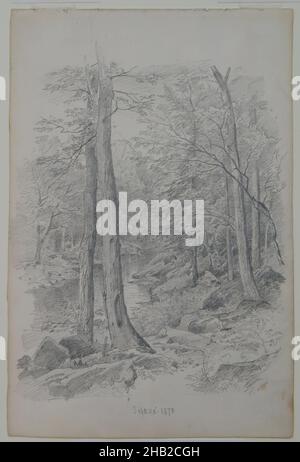 Paysage avec Stream, William Trost Richards, cuisine américaine, 1833-1905, Graphite sur papier,20 septembre 1870, feuille: 10 3/8 x 6 15/16 po., 26,4 x 17,6 cm, paysage, arbres Banque D'Images