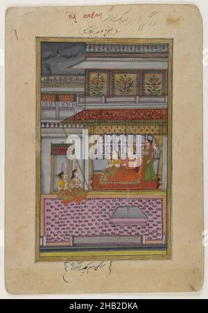 Dipaka Raga, page d'une série Ragamala dispersée, indienne, aquarelle opaque sur papier, Deccan, Inde, ca.1800, feuille : 12 x 8 1/4 po, 30,5 x 21,0 cm, Deccan, Dipaka Raga, Flames, musiciens,Papier, Pavillon, Prince, Ragamala, Aquarelle Banque D'Images