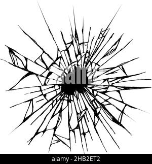 Fissure dans la glace ou le sol. Pare-brise endommagé. Croquis à la main sur fond blanc. Illustration de Vecteur