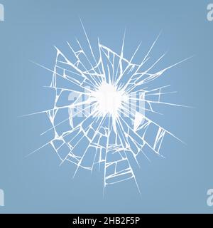 Fissure dans la glace ou le sol. Pare-brise endommagé. Croquis à la main sur fond blanc. Illustration de Vecteur