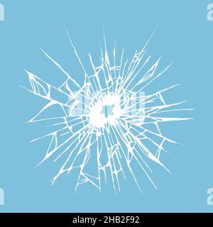 Fissure dans la glace ou le sol. Pare-brise endommagé. Croquis à la main sur fond blanc. Illustration de Vecteur