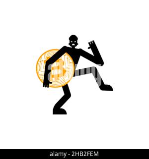 Le voleur a volé Bitcoin. Le cambrioleur a volé la crypto-monnaie. Le voleur porte de l'argent électronique.Enlèvement de portefeuille en ligne Illustration de Vecteur