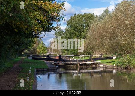 Royaume-Uni, Angleterre, Berkshire, Lower Padworth, Towney Lock sur le Kennett et Avon Canal Banque D'Images