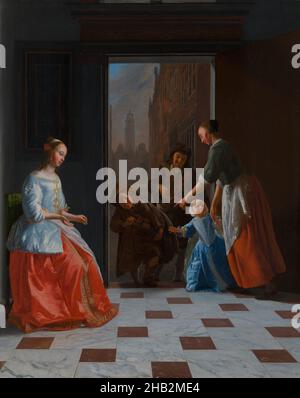 Musiciens de rue à la porte, Jacob Ochtervelt, néerlandais, 1634–1682, 1665,Huile sur toile, fabriqué à Rotterdam, pays-Bas, Europe, peintures,27 x 22 1/2 po(68,6 x 57,2 cm Banque D'Images