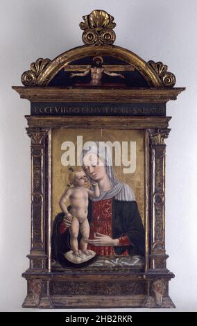 Madonna et l'enfant, Bartolomeo Vivarini, italien, actif vers 1440–après 1500, vers 1460,Tempera et feuille d'or sur panneau, fait à Venise, Vénétie, Italie, Europe,Tableaux, 17 3/8 x 11 1/4 po(44,1 x 28,6 cm Banque D'Images