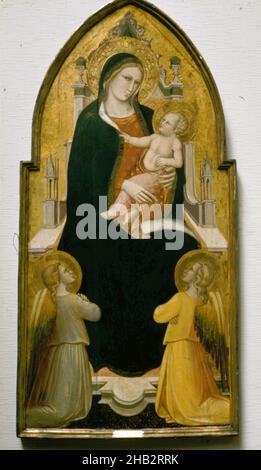 Madonna et l'enfant Enthroned avec Anges, Spinello Aretino, Italien, c.1350–c.1410, c.1390,Tempera et feuille d'or sur panneau, fait à Florence, Toscane, Italie, Europe,Tableaux, 53 x 25 po(134,6 x 63,5 cm Banque D'Images