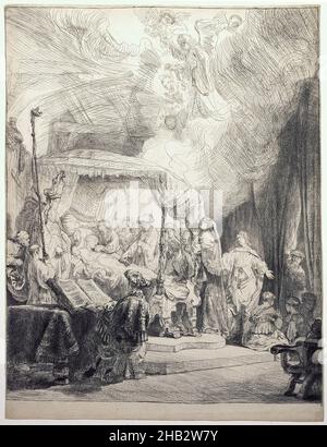 La mort de la Vierge, Rembrandt van Rijn, néerlandais, 1606–1669, 1639,Gravure et point sec, fabriqué à Amsterdam, pays-Bas, Europe, estampes,plaque : 16 1/8 x 12 3/8 po.(40,9 x 31,5 cm Banque D'Images