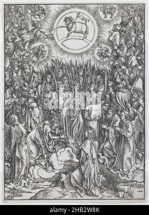 L'Aadoration de l'Agneau, de la série 'l'Apocalypse', Albrecht Dürer, allemand, 1471–1528, c.1496,Coupe de bois, fabriqué en Allemagne, Europe, tirages, image (irrégulière): 15 1/2 x 11 3/16 po.(39,4 x 28,4 cm Banque D'Images