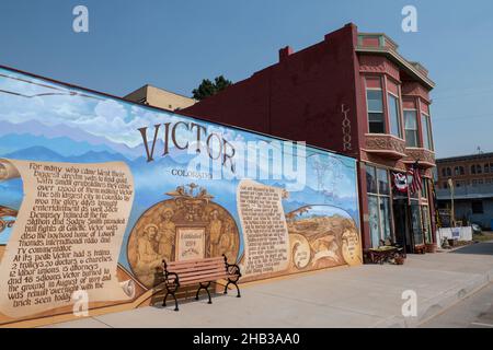 Colorado, comté de Teller, Victor.L'or a été découvert à la fin du 19th siècle.Centre-ville historique de Victor, murale. Banque D'Images