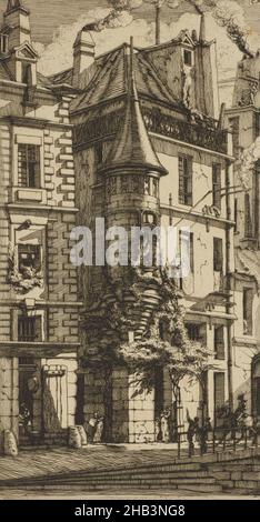 Tourelle, rue de la Tixeranderie (Maison avec une tourelle, rue de la Tixeranderie, Paris), Charles Meryon, artiste, 1852,Paris, gravure Banque D'Images