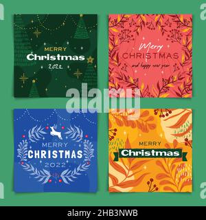 jeu de cartes de noël colorées dessinées à la main illustration de la conception vectorielle Illustration de Vecteur