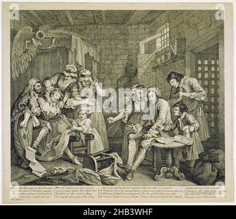 Progression d'un râteau.Tôle 7.La prison, William Hogarth, 1735, gravure, A Rake's Progress est une série de huit tableaux de William Hogarth.Les toiles ont été produites en 1732-33, puis gravées et publiées sous forme de gravures en 1735. Banque D'Images