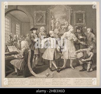 Progression d'un râteau.Tôle 2.The Levee., William Hogarth, artiste, 1735, Grand Londres,Gravure, Le progrès D'Un Rake est une série de huit tableaux de William Hogarth.Les toiles ont été produites en 1732-33, puis gravées et publiées en 1735. Banque D'Images