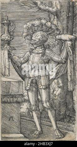 Chevalier au pain et au vin (Melchisédek)., Albrecht Altdorfer, artiste, 1520-1526, Allemagne,Gravure, Albrecht Altdorfer (c.1480 – 1538), est un peintre, graveur et architecte allemand de la Renaissance travaillant à Ratisbonne.Avec Lucas Cranach l'ancien et Wolf Huber, il est considéré comme le principal représentant de ce qu'on appelle l'école du Danube, mettant en scène des sujets bibliques et historiques contre des paysages de couleurs expressives.En tant qu'artiste faisant également de petites gravures complexes, comme ici, il est considéré comme appartenant aux petits maîtres de Nuremberg Banque D'Images