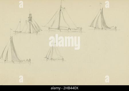 Feuille 23 recto d'un carnet de croquis avec 40 feuilles, feuille d'étude avec bateaux à voile et navires, Hendrik Abraham Klinkhamer, 1843 Banque D'Images