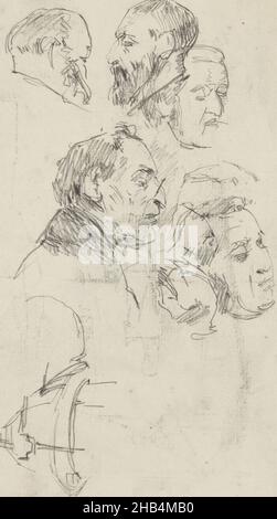 Possibilité d'études de portrait des artistes Jacob Maris et Hendrik Willem Mesdag.Page 36 d'un carnet de 23 pages, hommes chefs, dessinateur: George Hendrik Breitner, la Haye, 1880 - 1882, George Hendrik Breitner, 1880 - 1882 Banque D'Images