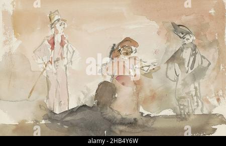 Devant le chef dans la fosse de l'orchestre.Feuille 2 recto du carnet XXVIII avec 17 feuilles, trois artistes sur scène., Isaac Israël, 1875 - 1934 Banque D'Images