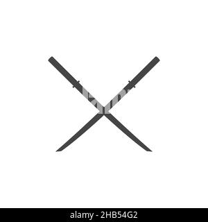 Deux swords croisés swords ont isolé emblème de vecteur.Arme ninja catana.Illustration en noir et blanc. Illustration de Vecteur