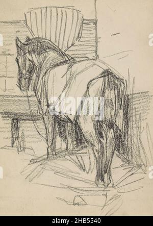 Le cheval est tiré de derrière et a une couverture sur son dos.Page 50 d'un carnet de 28 pages., Horse in a stable, dessinateur: Marius Bauer, 1879 - c.1884, Marius Bauer, 1879 - c.1884 Banque D'Images