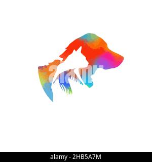 Chat et chien multicolore .Logo de la boutique d'animaux.Illustration vectorielle Illustration de Vecteur