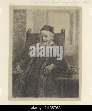 Portrait de l'orfèvre Jan Lutma, Recueil de quatre-vingt-cinq estampes originales (titre de la série), l'imprimé fait partie d'un album., imprimerie: Rembrandt van Rijn (mentionné sur l'objet), éditeur: Henry Louis Basan, Paris, 1656 et/ou 1807 - 1808, papier, gravure, point sec, gravure, gravure,hauteur 196 mm × largeur 150 mm Banque D'Images