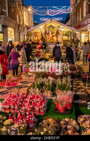 Vendeur de fleurs, marché de Noël Banque D'Images