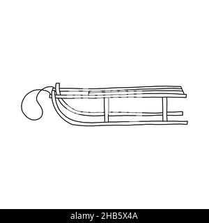 Traîneau en bois.Illustration vectorielle noire et blanche isolée dessinée à la main.Chariot, carte ou icône unique.En hiver Illustration de Vecteur
