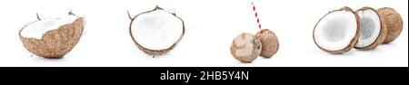 Ensemble de coconut isolé sur fond blanc Banque D'Images