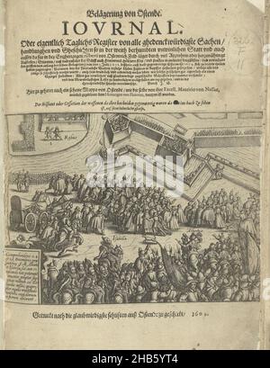 Siège d'Ostende: Titre imprimé montrant la trêve du 24 au 25 décembre 1601, titre imprimé montrant la trêve du 24 au 25 décembre 1601.Isabella et Albrecht se montrent parmi une grande foule en face de la ville assiégée.En bas à gauche une cartouche avec une inscription en latin.Au-dessus de l'impression, le titre, au-dessous de l'empreinte, en allemand.Partie des illustrations d'un journal du siège d'Ostende 1601-1604., imprimerie: Anonyme, imprimerie: Baptista van Doetechum (éventuellement), Low countries, 1601 - 1604, papier, gravure,impression typographique, hauteur 171 mm × largeur 230 mm hauteur 350 mm × largeur 240 mm Banque D'Images