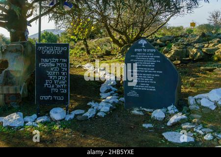 Alonei Habashan, Israël - 14 décembre 2021 : vue du mémorial de la Fig et du Cèdre pour les soldats tombés lors de 1973 guerres.Les hauteurs du Golan, Isra du Nord Banque D'Images