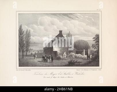 Tombe d'Edward stables à Waterloo, Tombeau du Major Ed.Écuries à Waterloo.Le tombeau du major Ed.Écuries à Waterloo (titre sur objet), vue vers le bas d'une rue à Waterloo montrant la tombe du soldat britannique Edward stables.Les écuries sont mortes dans la bataille.Partie d'un album de douze plaques avec vues de c.1840-1846 de la région où la bataille de Waterloo a eu lieu le 18 juin 1815.Numéroté en haut à droite: N° 3., imprimerie: H. Gérard (éventuellement), imprimeur: H. Gérard (mentionné sur l'objet), Bruxelles, 1842, papier, hauteur 225 mm × largeur 290 mm Banque D'Images